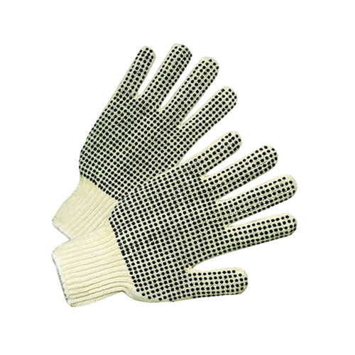 Anchor Brand® Medium Weight Seamless String-Knit Gloves w/Single-Sided PVC Dot Grips, Men's, Knit Wrist, Natural White/Black PVC Dots (101-6710) 1 Dozen