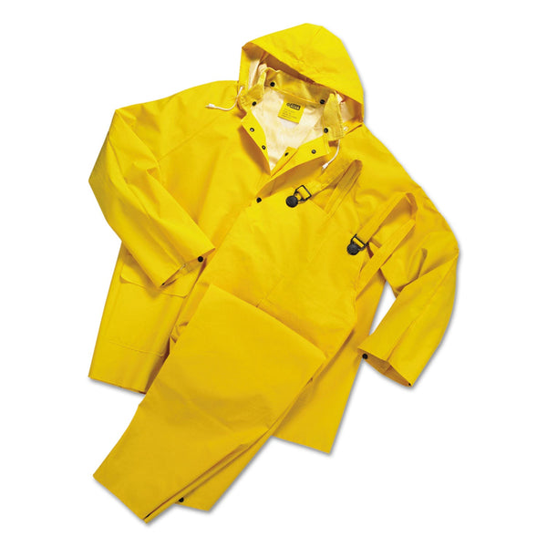 Anchor Brand® 3-Pc Rainsuit, Jacket/Hood/Overalls, 0.35 mm, PVC Over Polyester, Yellow, Large (101-9000-L) Each