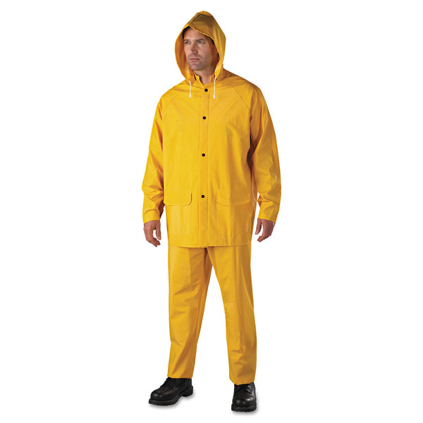 Anchor Brand® 3-Pc Rainsuit, Jacket/Hood/Overalls, 0.35 mm, PVC Over Polyester, Yellow, X-Large (101-9000-XL) Each