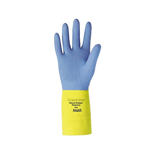 Ansell AlphaTec® 87-224 Neoprene Gloves, Cotton Flock Lined, Size 10, Yellow/Blue (012-87-224-10) 12 Pairs