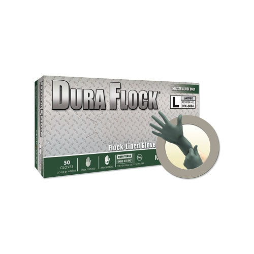 Ansell Dura Flock® DFK-608 Disposable Nitrile Gloves, 8.3 in Palm, 7.9 Fingers, Flocked Liner, Large, Dark Green (748-DFK-608-L) 1 Box
