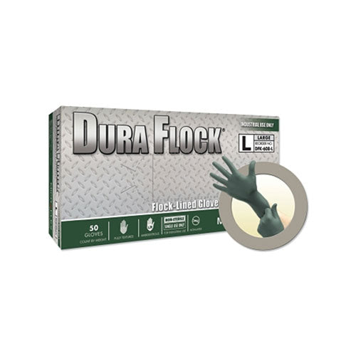 Ansell Dura Flock® DFK-608 Disposable Nitrile Gloves, 8.3 in Palm, 7.9 Fingers, Flocked Liner, X-Large, Dark Green (748-DFK-608-XL) 1 Box