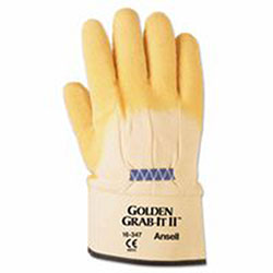 Ansell Golden Grab-It Gloves, 10, Gray/Yellow, Palm Coated (012-16-347-10) 12 Pairs