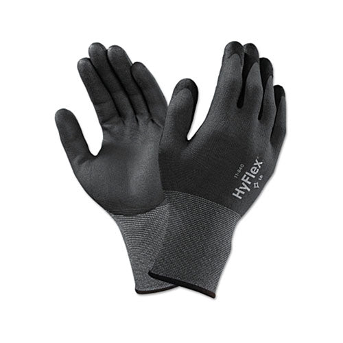 Ansell HyFlex® 11-844 Nitrile Foam Palm Coated Gloves, Size 9, Black/Black and Gray (012-11-840-9) 12 Pairs