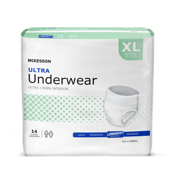 McKesson Ultra Unisex Adult Absorbent Underwear Pull On with Tear Away Seams X-Large Disposable Heavy Absorbency (724918_CS) 4/CS