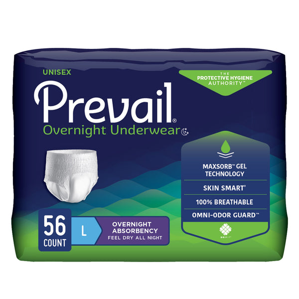 Prevail® Overnight Unisex Adult Absorbent Underwear Pull On with Tear Away Seams Large Disposable Heavy Absorbency (1189993_PK) 14/PK
