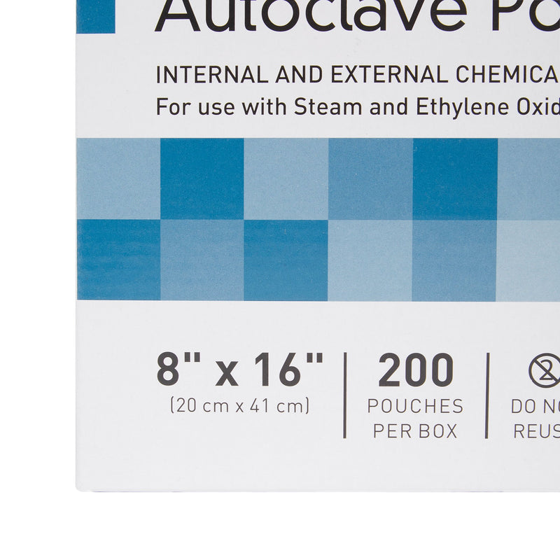 McKesson Sterilization Pouch Ethylene Oxide (EO) Gas / Steam 8 X 16 Inch Transparent Blue / White Self Seal Paper / Film (960946_BX) 200/BX