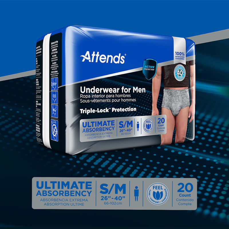 Attends® For Men Male Adult Absorbent Underwear Pull On with Tear Away Seams Small / Medium Disposable Heavy Absorbency (1039113_BG) 20/BG