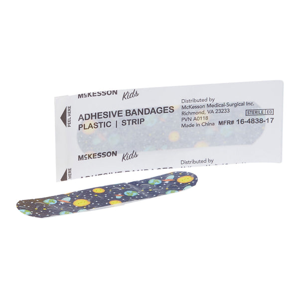 McKesson Kids™ Adhesive Strip 3/4 X 3 Inch Plastic Rectangle Kid Design (Assorted Prints) Sterile (1110980_BX) 100/BX