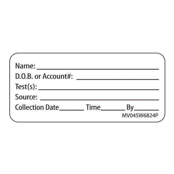 MedVision® Pre-Printed / Write On Label Auxiliary Label White Paper Name_DOB_Test_Source_Collection Date_ Black Patient Information 1 X 2-1/4 Inch (794550_RL) 1/RL