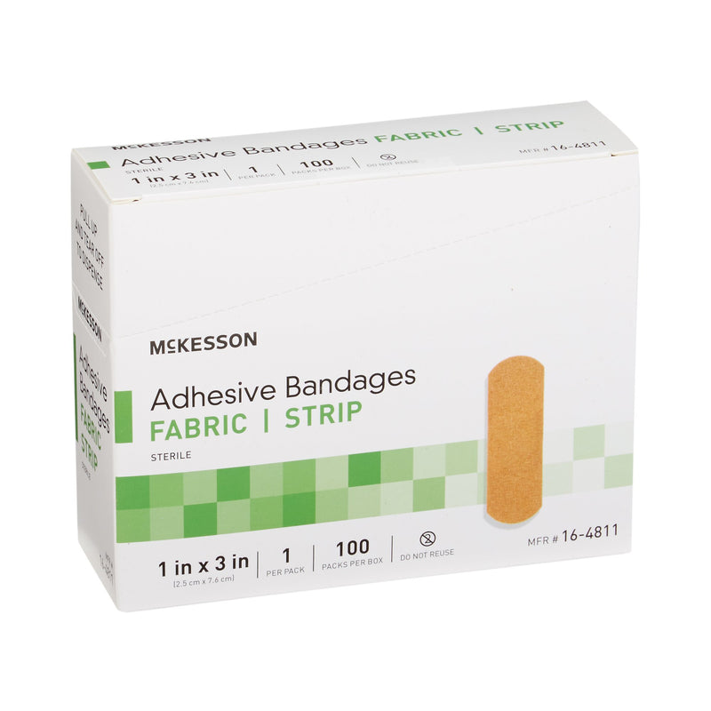 McKesson Adhesive Strip 1 X 3 Inch Fabric Rectangle Tan Sterile (466872_BX) 100/BX