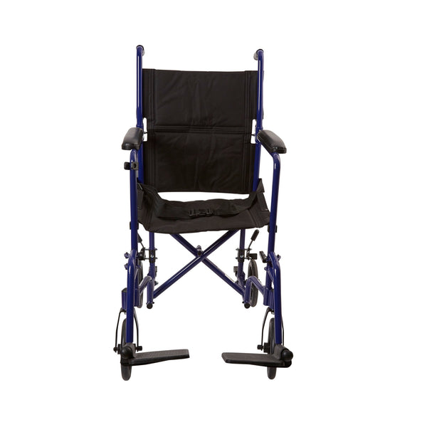 McKesson Transport Chair 19 Inch Seat Width Full Length Arm Swing-Away Footrest Aluminum Frame with Blue Finish (1065256_EA) 1/EA