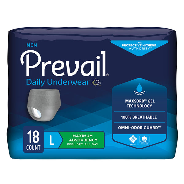 Prevail® Daily Underwear Male Adult Absorbent Underwear Pull On with Tear Away Seams Large Disposable Heavy Absorbency (889080_CS) 72/CS