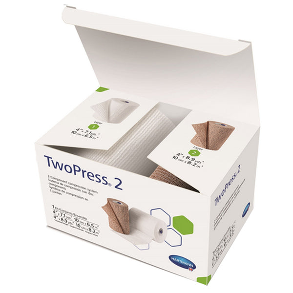 TwoPress® 2 2 Layer Compression Bandage System 4 Inch X 7 Yard / 4 Inch X 8-9/10 Yard Self-Adherent Closure Tan / White NonSterile 40 mmHg (1086182_EA) 1/EA