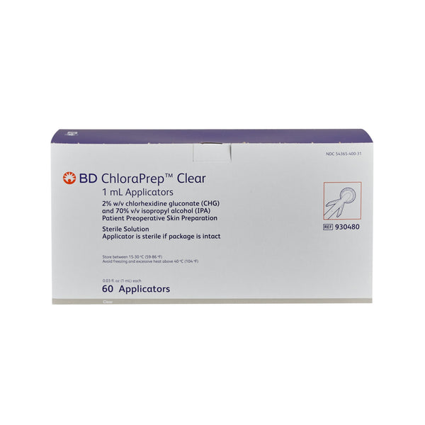 ChloraPrep™ Clear Skin Prep Solution 1 mL Foam Applicator 2% / 70% Strength CHG (Chlorhexidine Gluconate) / Isopropyl Alcohol Sterile (1151673_CT) 60/CT