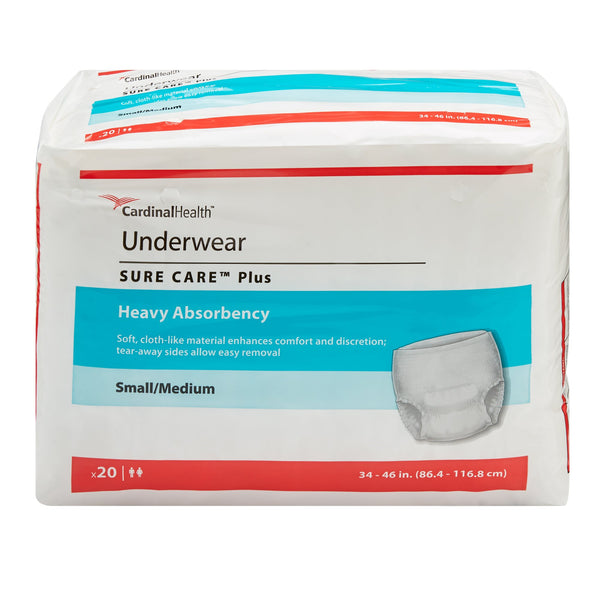 Sure Care™ Plus Unisex Adult Absorbent Underwear Pull On with Tear Away Seams Small / Medium Disposable Heavy Absorbency (409347_BG) 20/BG