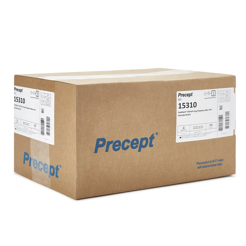 Precept® FluidGard® 160 Procedure Mask with Eye Shield Anti-fog Foam ASTM Level 3 Earloops One Size Fits Most (446811_BX) 25/BX