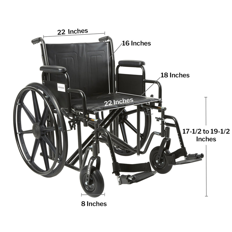 McKesson Bariatric Wheelchair Dual Axle Desk Length Arm Swing-Away Footrest Black Upholstery 22 Inch Seat Width Adult 450 lbs. Weight Capacity (1065280_EA) 1/EA