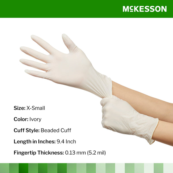 McKesson Confiderm® Exam Glove X-Small NonSterile Latex Standard Cuff Length Fully Textured Ivory Not Rated (921596_CS) 1000/CS