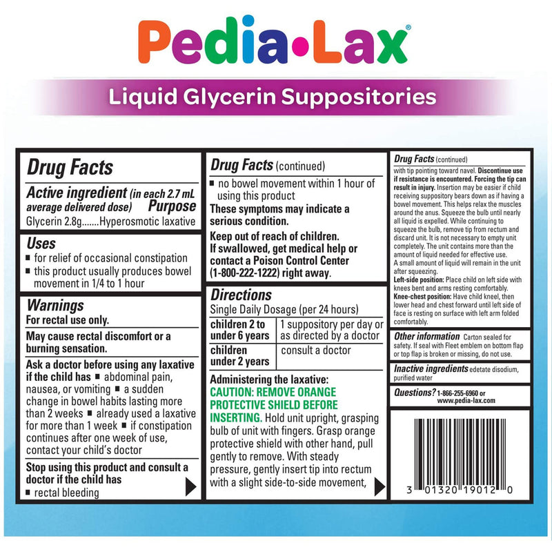 Pedia-Lax® Laxative Suppository 6 per Box 2.8 Gram Strength Glycerin (730079_BX) 6/BX