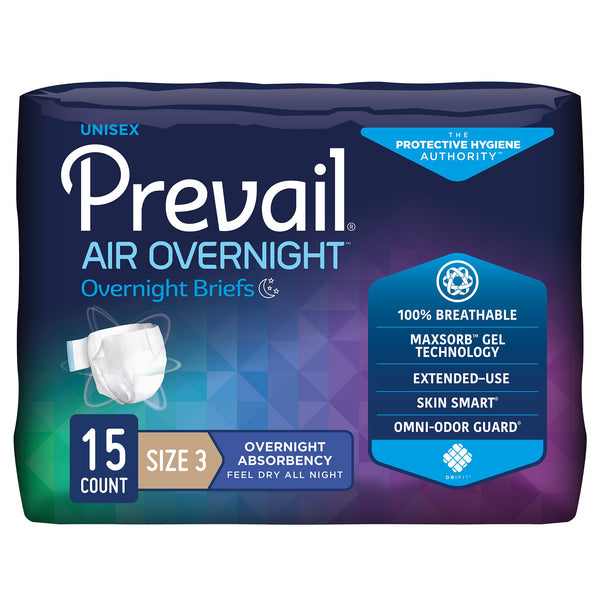Prevail Air™ Overnight Unisex Adult Incontinence Brief Size 3 / X-Large Disposable Heavy Absorbency (1126352_CS) 60/CS