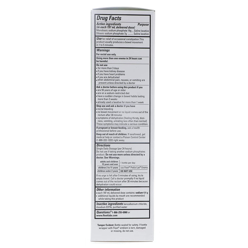 Fleet® Enema 7.8 oz. 19 Gram - 7 Gram Strength Monobasic Sodium Phosphate / Dibasic Sodium Phosphate (776922_EA) 1/EA