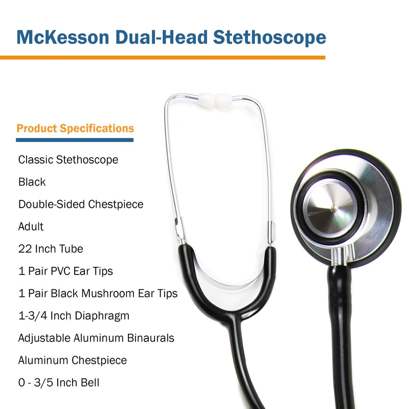 McKesson General Exam Stethoscope Black 1-Tube 22 Inch Tube Double Sided Chestpiece (1007587_BX) 10/BX