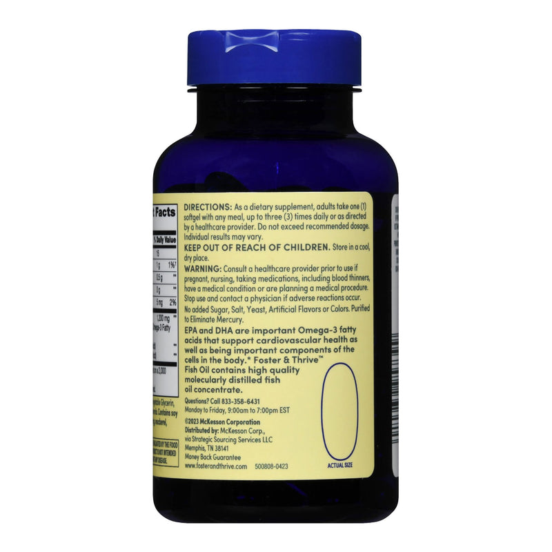 Foster & Thrive™ Omega 3 Supplement Fish Oil 1,200 mg Strength Softgel 100 per Bottle (1238889_BT) 1/BT