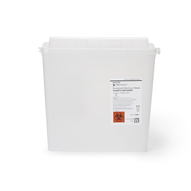 McKesson Prevent® Sharps Container Translucent Base 10-3/4 H X 10-1/2 W X 4-3/4 D Inch Horizontal Entry 1.25 Gallon (855126_CS) 20/CS