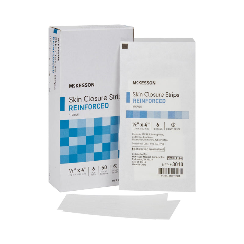 McKesson Skin Closure Strip 1/2 X 4 Inch Nonwoven Material Reinforced Strip White (876309_PK) 1/PK