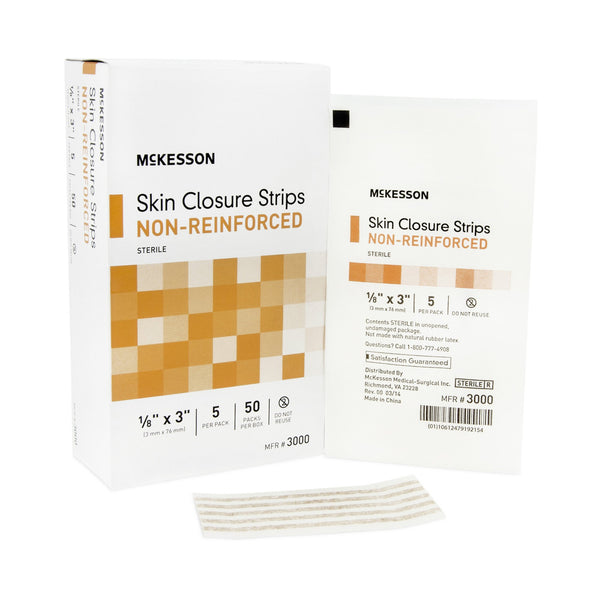 McKesson Skin Closure Strip 1/8 X 3 Inch Nonwoven Material Flexible Strip Tan (876299_BX) 50/BX
