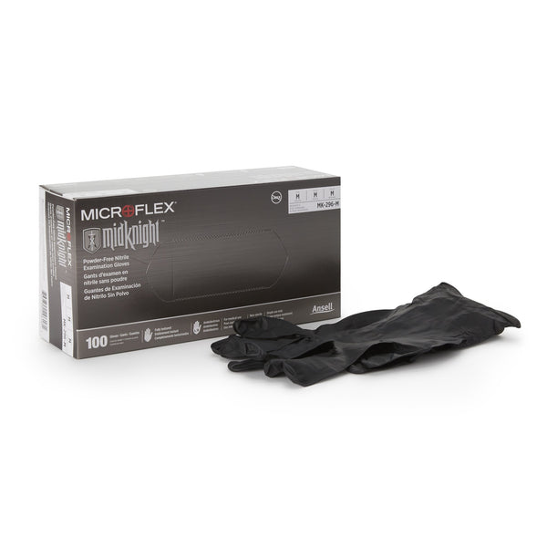 MICROFLEX® MidKnight™ Exam Glove Medium NonSterile Nitrile Standard Cuff Length Fully Textured Black Fentanyl Tested (688019_CS) 10/CS