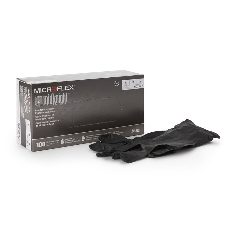 MICROFLEX® MidKnight™ Exam Glove Medium NonSterile Nitrile Standard Cuff Length Fully Textured Black Fentanyl Tested (688019_CS) 10/CS