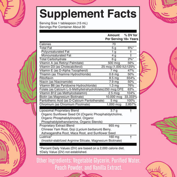 Mary Ruth's® Women's Multivitamin + Hair Growth Liposomal Multivitamin Supplement Vitamin A / D / E / Biotin 500 mcg - 25 mcg - 7 mg - 10,000 mcg Strength Liquid 15.22 oz. Peach Flavor (1271767_EA) 1/EA