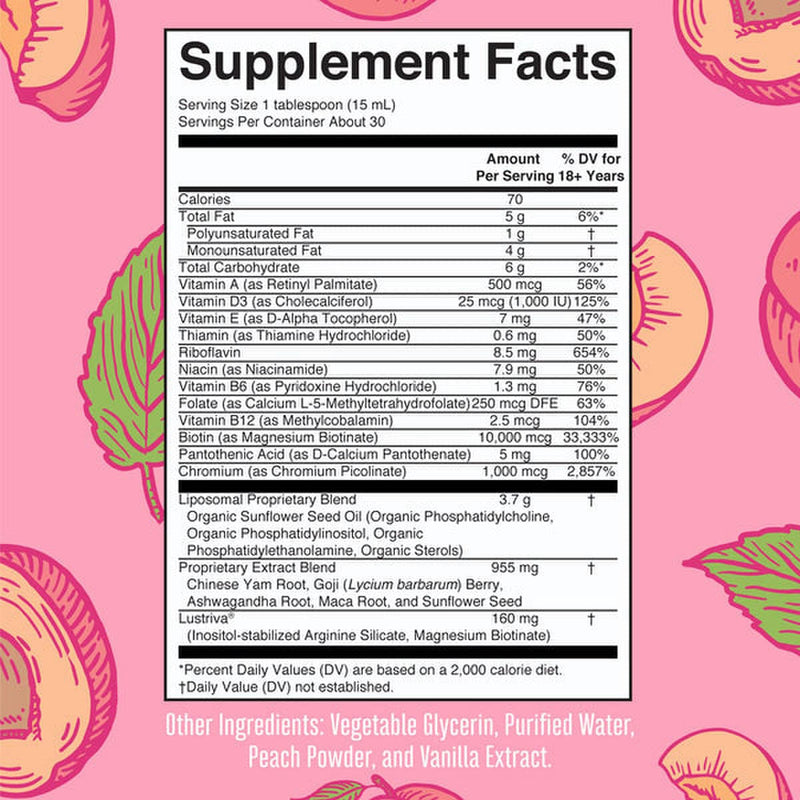 Mary Ruth's® Women's Multivitamin + Hair Growth Liposomal Multivitamin Supplement Vitamin A / D / E / Biotin 500 mcg - 25 mcg - 7 mg - 10,000 mcg Strength Liquid 15.22 oz. Peach Flavor (1271767_EA) 1/EA