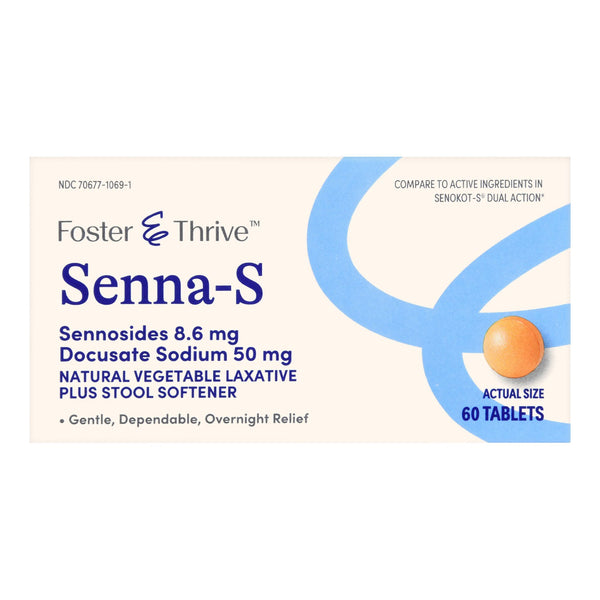 Foster & Thrive™ Stool Softener Tablet 60 per Bottle 50 mg - 8.6 mg Strength Docusate Sodium / Calcium Sennosides (1238990_BT) 1/BT