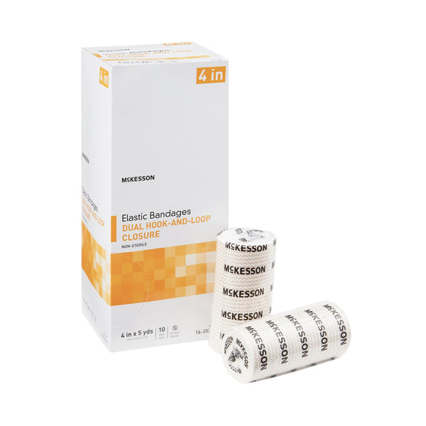 McKesson Elastic Bandage 4 Inch X 5 Yard Double Hook and Loop Closure Tan NonSterile Standard Compression (1086529_CS) 50/CS