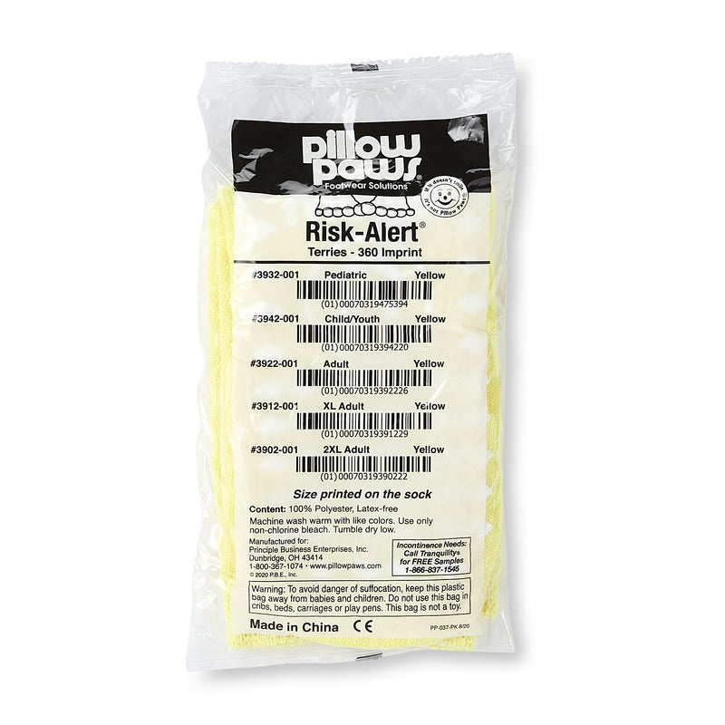 Pillow Paws® Risk Alert® Terries™ Slipper Socks Unisex Adult X-Large All Around Tread Single Patient Use Yellow (700339_CS) 48/CS