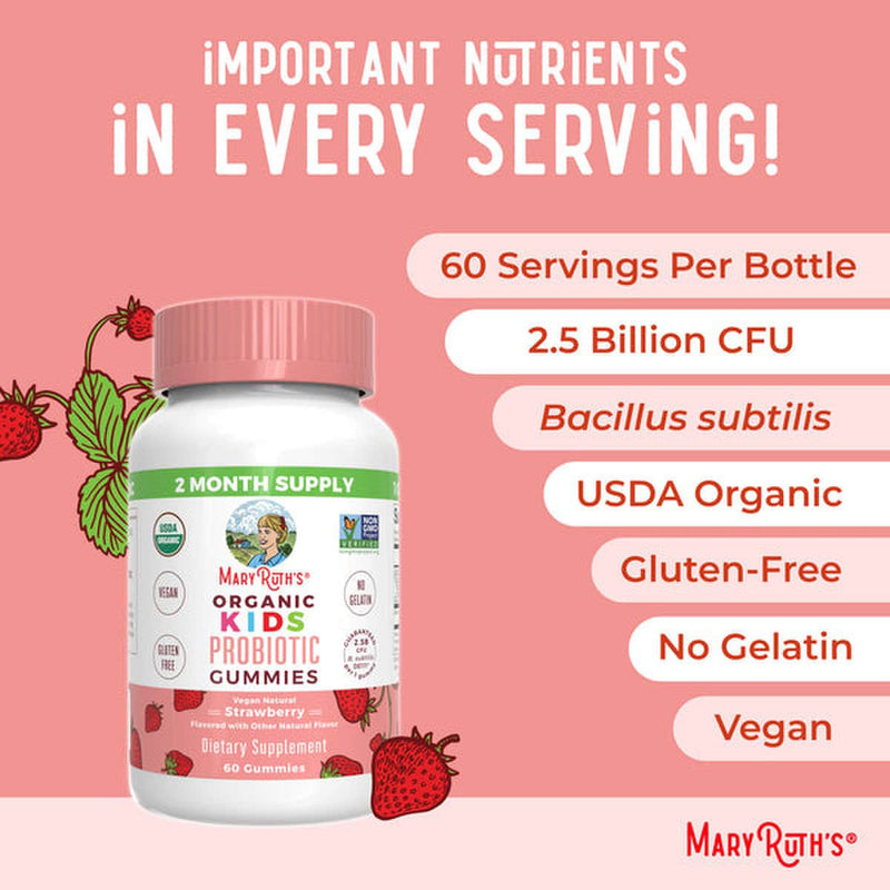 Mary Ruth's® Organic Kids Probiotic Probiotic Dietary Supplement 60 Per Bottle Gummy (1271762_EA) 1/EA
