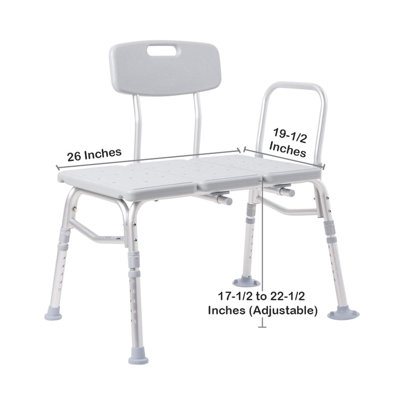 McKesson Knocked Down Bath Transfer Bench Removable Arm Rail 17-1/2 to 22-1/2 Inch Seat Height 400 lbs. Weight Capacity (1065210_EA) 1/EA