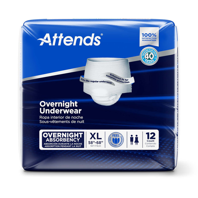 Attends® Overnight Unisex Adult Absorbent Underwear Pull On with Tear Away Seams X-Large Disposable Heavy Absorbency (830767_BG) 12/BG
