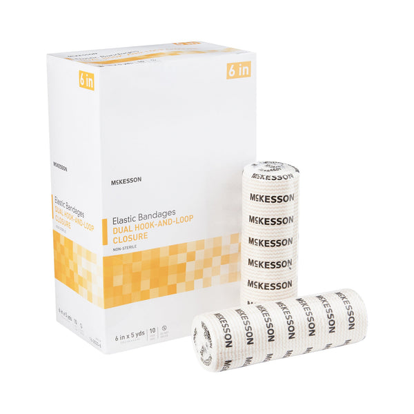 McKesson Elastic Bandage 6 Inch X 5 Yard Double Hook and Loop Closure Tan NonSterile Standard Compression (1086530_BX) 10/BX