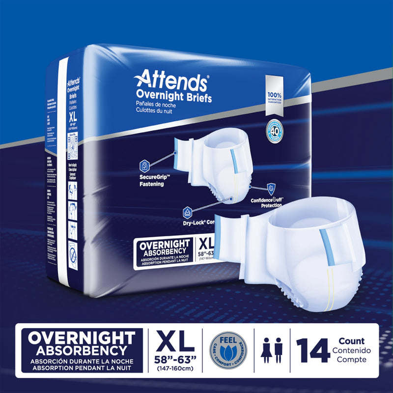 Attends® Overnight Unisex Adult Incontinence Brief X-Large Disposable Heavy Absorbency (1078992_CS) 56/CS
