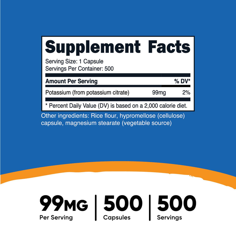 nutricost® Dietary Supplement Potassium Citrate 99 mg Strength Capsule 500 Per Bottle (1270256_BT) 1/BT