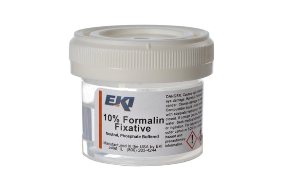 EK Industries Inc Prefilled Formalin Container 20 mL Fill in 40 mL (1.35 oz.) Screw Cap Warning Label / Patient Information NonSterile (896053_CS) 100/CS