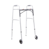 McKesson Dual Release Folding Walker with Wheels Adjustable Height Aluminum Frame 350 lbs. Weight Capacity 32 to 39 Inch Height (1076176_EA) 1/EA
