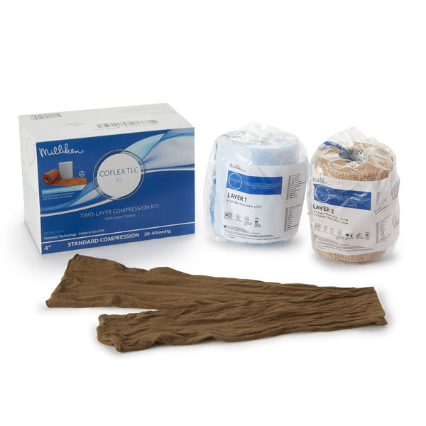 CoFlex® TLC XL with Indicators 2 Layer Compression Bandage System 4 Inch X 5-2/5 Yard / 4 Inch X 7 Yard Self-Adherent / Pull On Closure Tan NonSterile 35 to 40 mmHg (787749_CS) 16/CS
