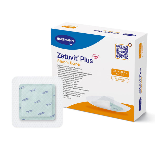 Zetuvit® Plus Silicone Border Super Absorbent Dressing Silicone Adhesive 5 X 5 Inch Square (1242907_BX) 10/BX