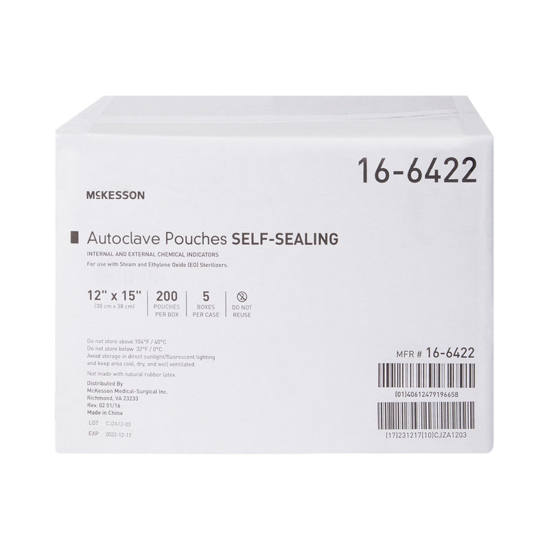McKesson Sterilization Pouch Ethylene Oxide (EO) Gas / Steam 12 X 15 Inch Transparent Blue / White Self Seal Paper / Film (960947_CS) 1000/CS