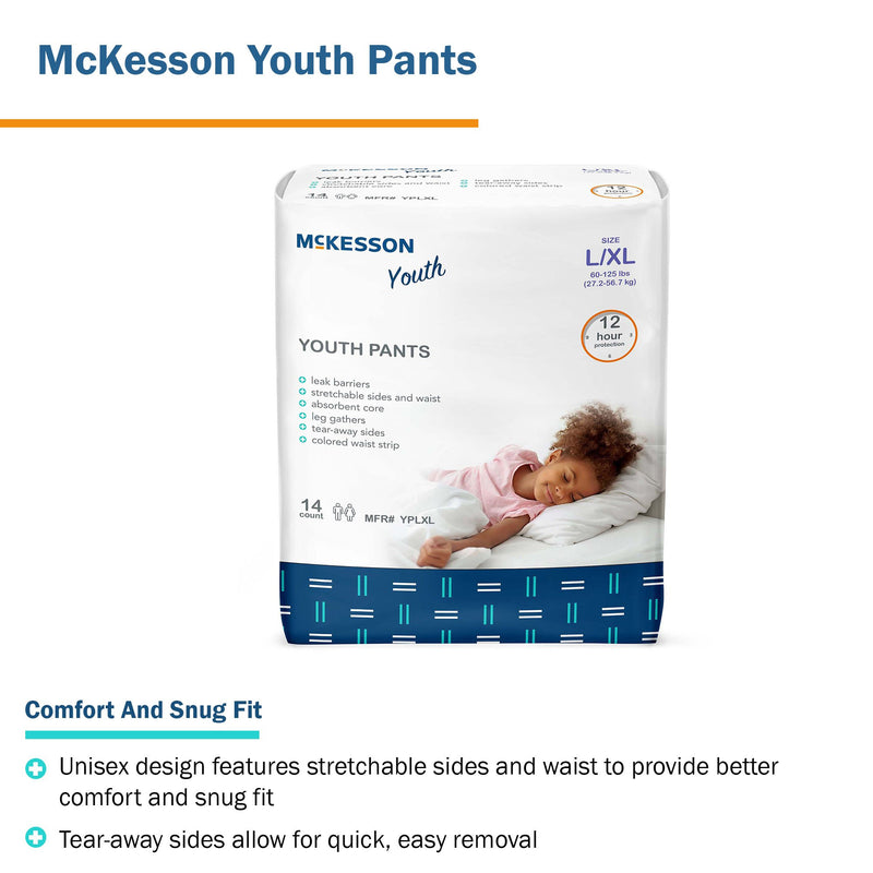 McKesson Unisex Youth Absorbent Underwear Pull On with Tear Away Seams Large / X-Large Disposable Heavy Absorbency (1198055_BG) 14/BG